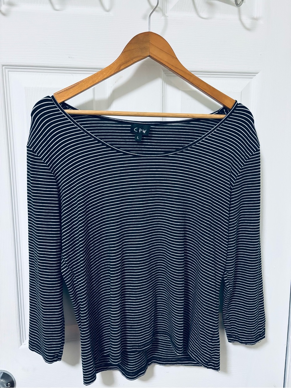 Nautical Navy & White Stripe Long Sleeve Tee, sz L